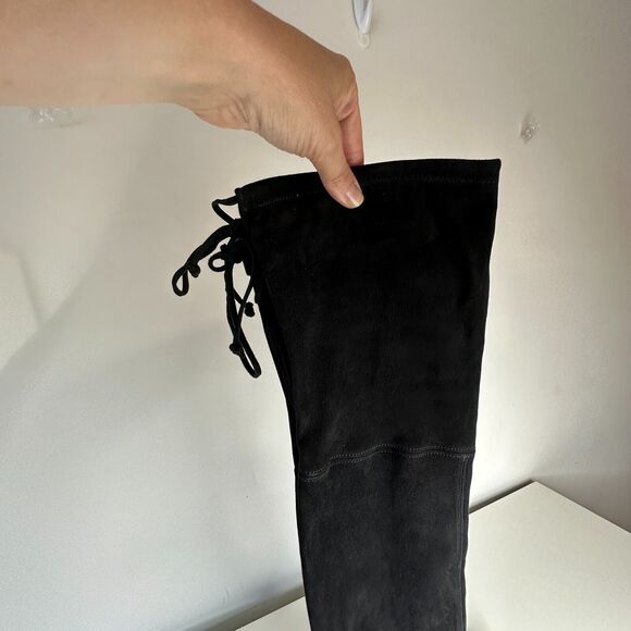 Stuart Weitzman Black Suede Lowland Over-The-Knee Flat Heel Lace up Boots 7 - Picture 4 of 16
